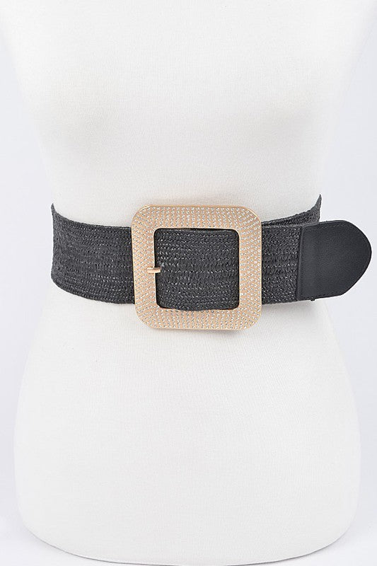 Black Metal Buckle Plus Size Stretch Straw Belt SHOPTOPMIX